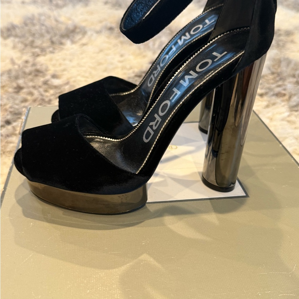 Tom Ford Black Velvet Heels with Silver Accents
